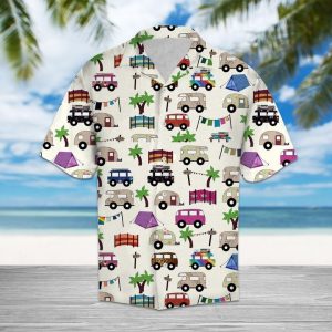 Camping Car Party Hawaiian Shirt Summer Button Up