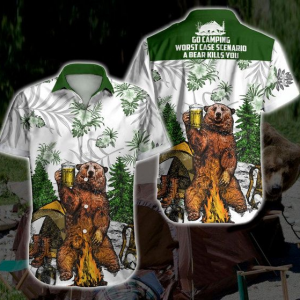 Camping Hawaiian Shirt Summer Button Up