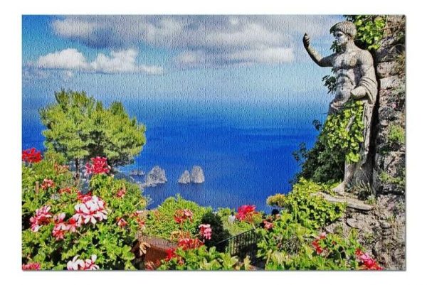Capri Statue, Flowers, & Blue Water Jigsaw Puzzle Set