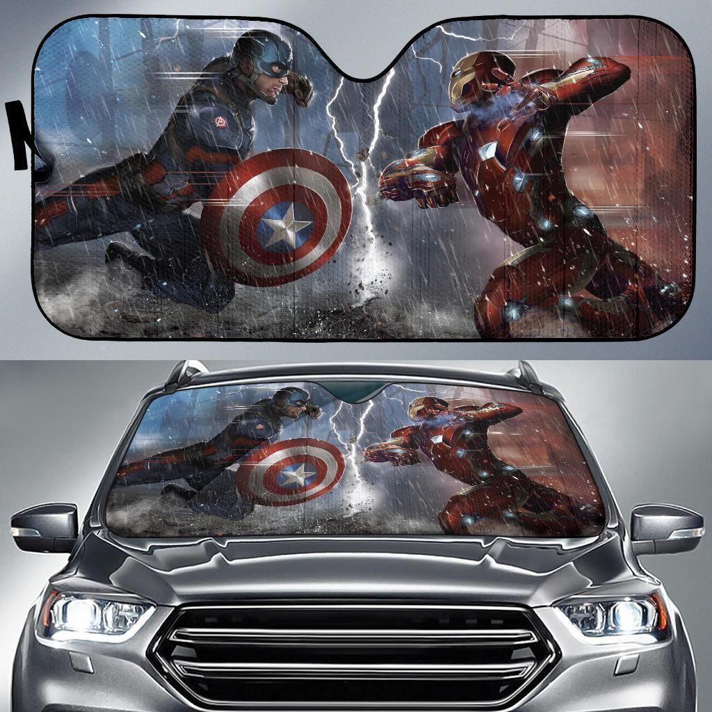 Captain America And Iron Man Marvel Movie Car Auto Sun Shade Captain America And Iron Man Marvel Movie Car Auto Sun Shade