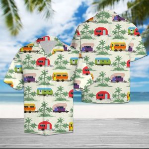 Caravan Green Palm Trees Hawaiian Shirt Summer Button Up