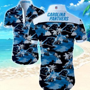Carolina Panther scoconut Tree Hawaiian Shirt Summer Button Up