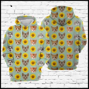 Cat And Sunflower 3D Printed Hoodie/Zipper Hoodie