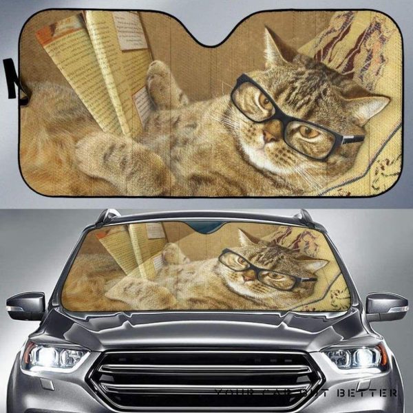 Cat Book Car Auto Sun Shade