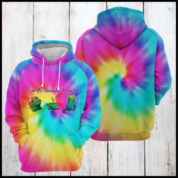 Cat Book Tie Dye 3D Printed Hoodie/Zipper Hoodie