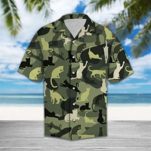 Cat Camo Hawaiian Shirt Summer Button Up