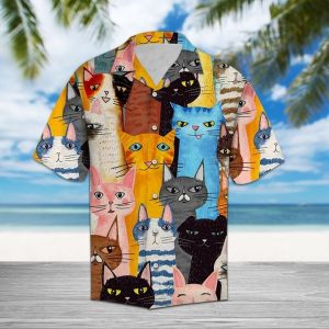 Cat Color Hawaiian Shirt Summer Button Up