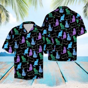 Cat Color Shadow Hawaiian Shirt Summer Button Up