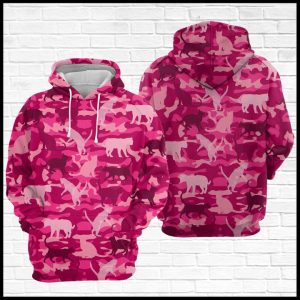 Cat Pink Camo Pattern 3D Printed Hoodie/Zipper Hoodie