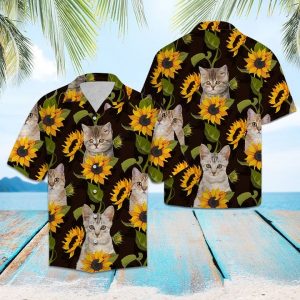 Cat Sunflower Hawaiian Shirt Summer Button Up
