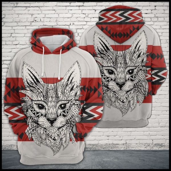 Cat Zentangle Native Pattern 3D Printed Hoodie/Zipper Hoodie