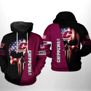 Central Michigan Chippewas NCAA US Flag Skull 3D Printed Hoodie/Zipper Hoodie