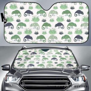 Chameleon Lizard Succulent Plant Pattern Car Auto Sun Shade