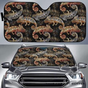 Chameleon Lizard Tropical Leaves Palm Tree Car Auto Sun Shade