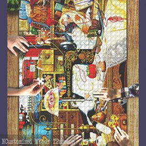 Charles Wysocki Maggie The Messmaker Cat Sewing Jigsaw Puzzle Set