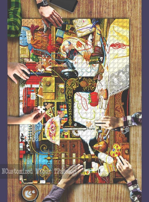 Charles Wysocki Maggie The Messmaker Cat Sewing Jigsaw Puzzle Set