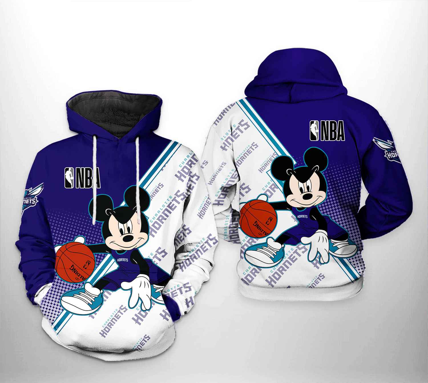 Charlotte Hornets NBA Mickey 3D Printed Hoodie/Zipper Hoodie Charlotte Hornets NBA Mickey 3D Printed Hoodie/Zipper Hoodie