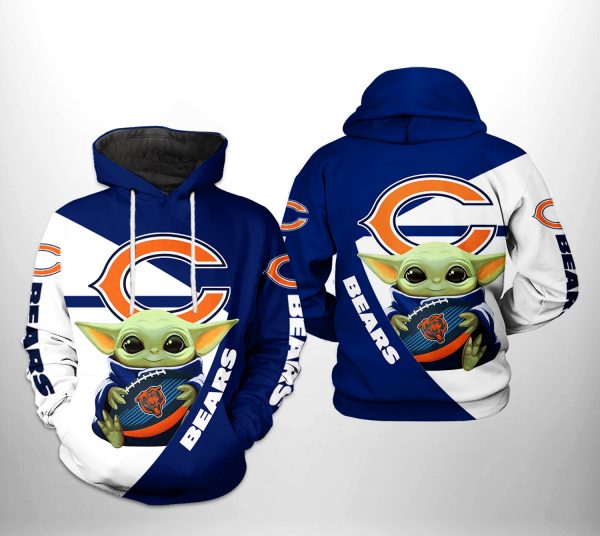 Chicago Bears NFL Baby Yoda Team 3D Printed Hoodie/Zipper Hoodie