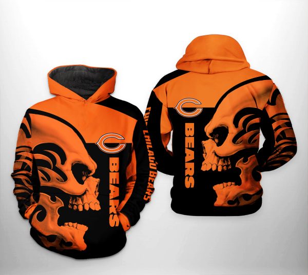 Chicago Bears NFL Skull 3D Printed Hoodie/Zipper Hoodie