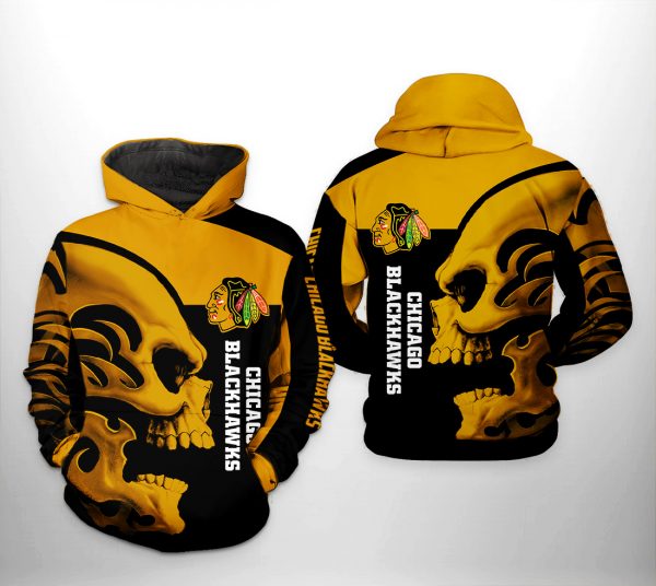 Chicago Blackhawks NHL Skull 3D Printed Hoodie/Zipper Hoodie