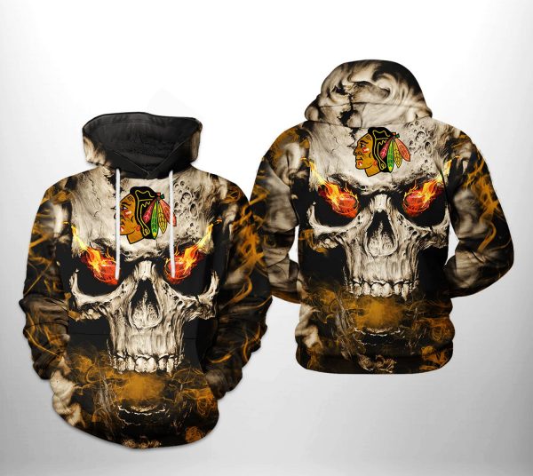 Chicago Blackhawks NHL Skull 3D Printed Hoodie/Zipper Hoodie