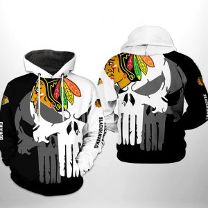 Chicago Blackhawks NHL Team Skull 3D Printed Hoodie/Zipper Hoodie
