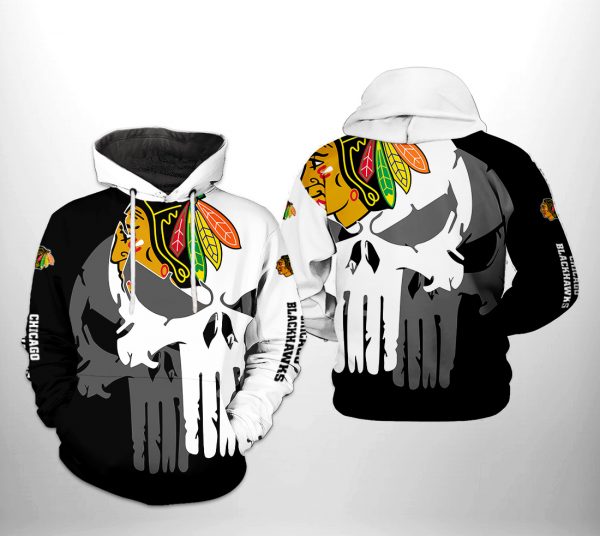 Chicago Blackhawks NHL Team Skull 3D Printed Hoodie/Zipper Hoodie