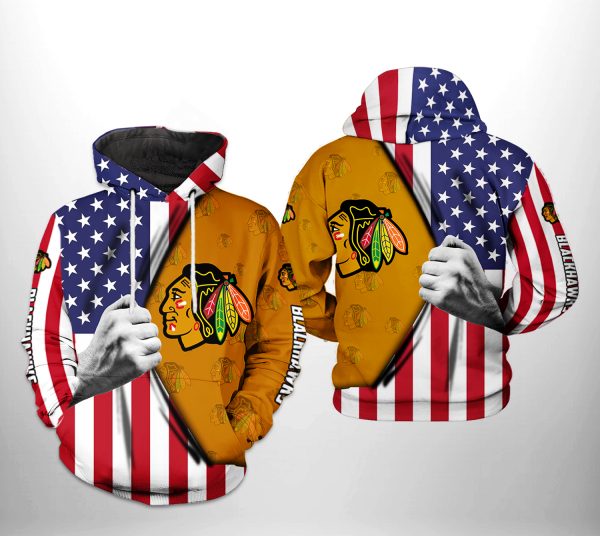 Chicago Blackhawks NHL US FLag 3D Printed Hoodie/Zipper Hoodie