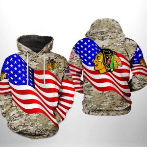 Chicago Blackhawks NHL US FLag Camo Veteran 3D Printed Hoodie/Zipper Hoodie