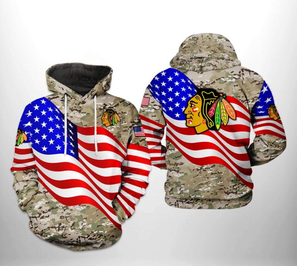 Chicago Blackhawks NHL US FLag Camo Veteran 3D Printed Hoodie/Zipper Hoodie