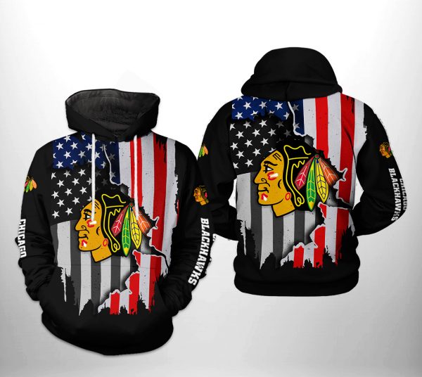 Chicago Blackhawks NHL US FLag Team 3D Printed Hoodie/Zipper Hoodie