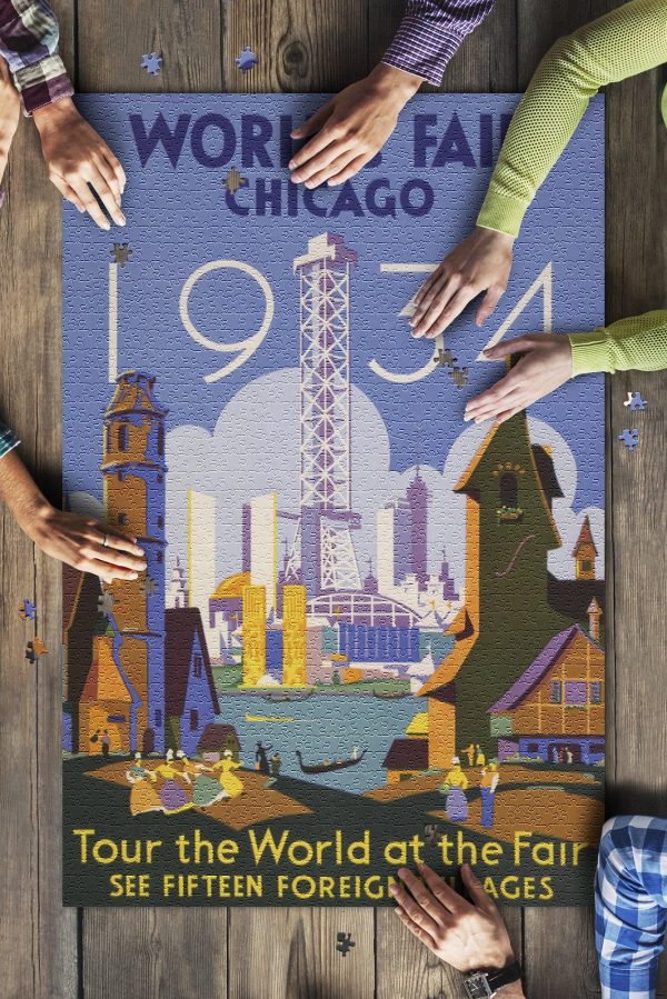 Chicago Worlds Fair Poster Tour The World Jigsaw Puzzle Set
