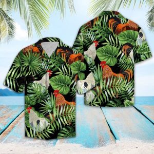 Chicken Green Tropical Leaves Hawaiian Shirt Summer Button Up