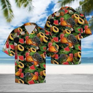 Chicken Tropical Fruit Hawaiian Shirt Summer Button Up