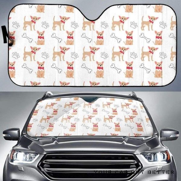 Chihuahua Bone Paw Pattern Car Auto Sun Shade