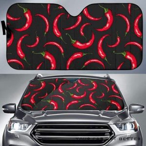 Chili Peppers Pattern Black Car Auto Sun Shade