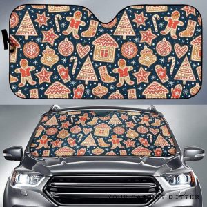 Christmas Gingerbread Cookie Pattern Car Auto Sun Shade