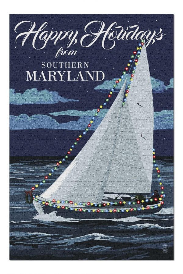 Christmas Lights Sailboat Jigsaw Puzzle Set