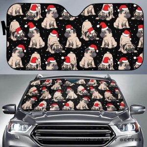 Christmas Pugs Santa S Red Cap Pattern Car Auto Sun Shade