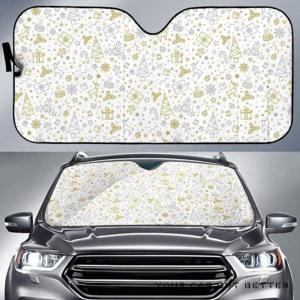 Christmas Tree Christmas Element Silver Gold Pattern Car Auto Sun Shade