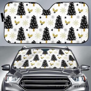 Christmas Tree Holly Snow Star Pattern Car Auto Sun Shade