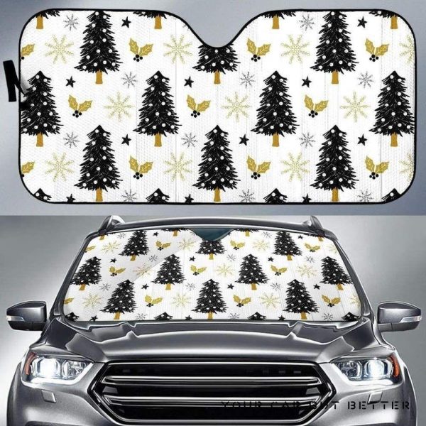 Christmas Tree Holly Snow Star Pattern Car Auto Sun Shade