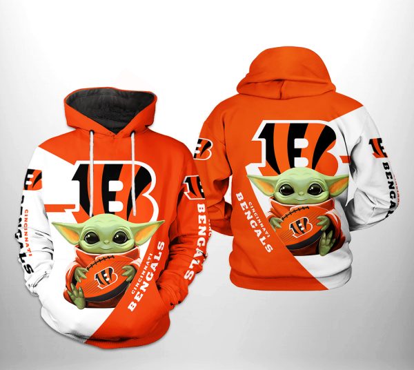 Cincinnati Bengals NFL Baby Yoda Team 3D Printed Hoodie/Zipper Hoodie