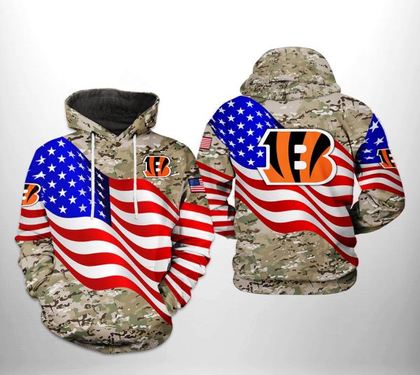 Cincinnati Bengals NFL US Flag Camo Veteran Team 3D Printed Hoodie/Zipper Hoodie