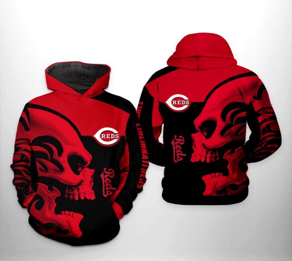 Cincinnati Reds MLB Skull 3D Printed Hoodie/Zipper Hoodie