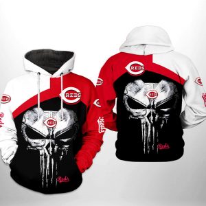 Cincinnati Reds MLB Skull Punisher 3D Printed Hoodie/Zipper Hoodie