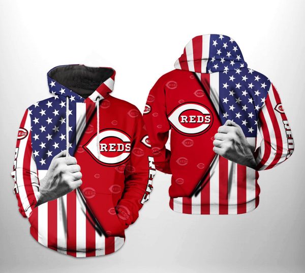 Cincinnati Reds MLB US Flag 3D Printed Hoodie/Zipper Hoodie