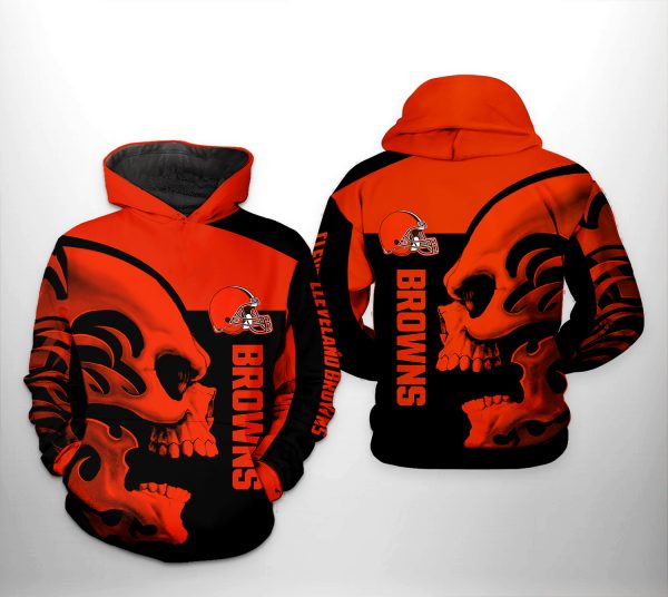 Cleveland Browns NFL Skull 3D Printed Hoodie/Zipper Hoodie