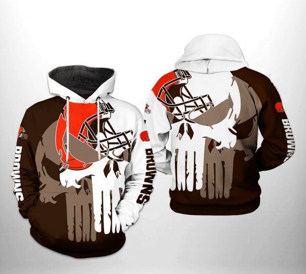 Cleveland Browns NFL Team Skull 3D Printed Hoodie/Zipper Hoodie