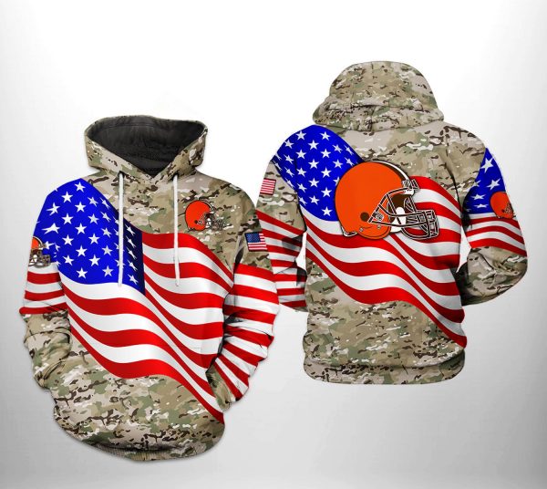 Cleveland Browns NFL US Flag Camo Veteran Team 3D Printed Hoodie/Zipper Hoodie